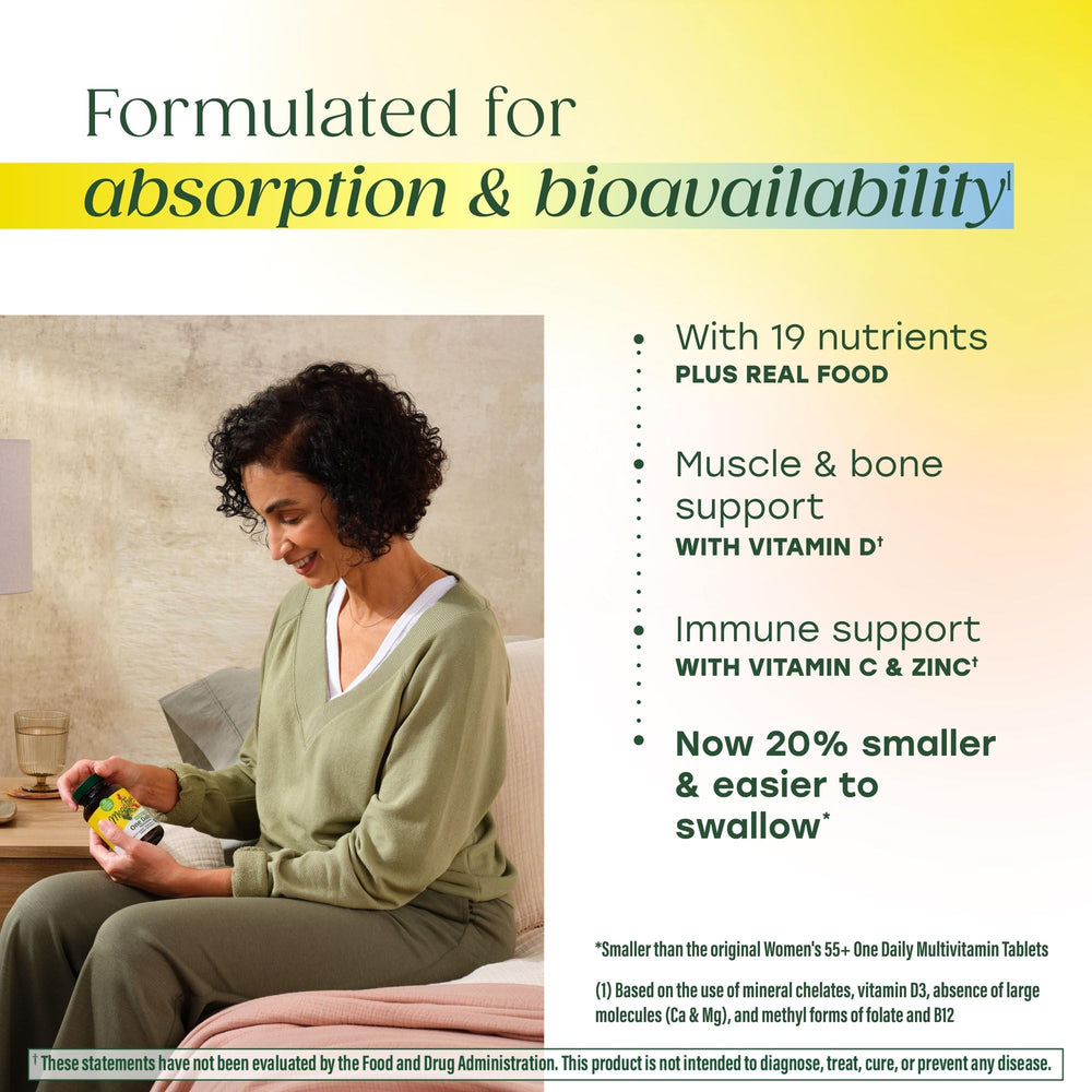Real-food ingredients visual with oranges and blueberries in MegaFood formula.