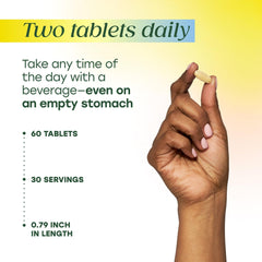 MegaFood tablets being poured into hand suggests two-daily serving flexibility.