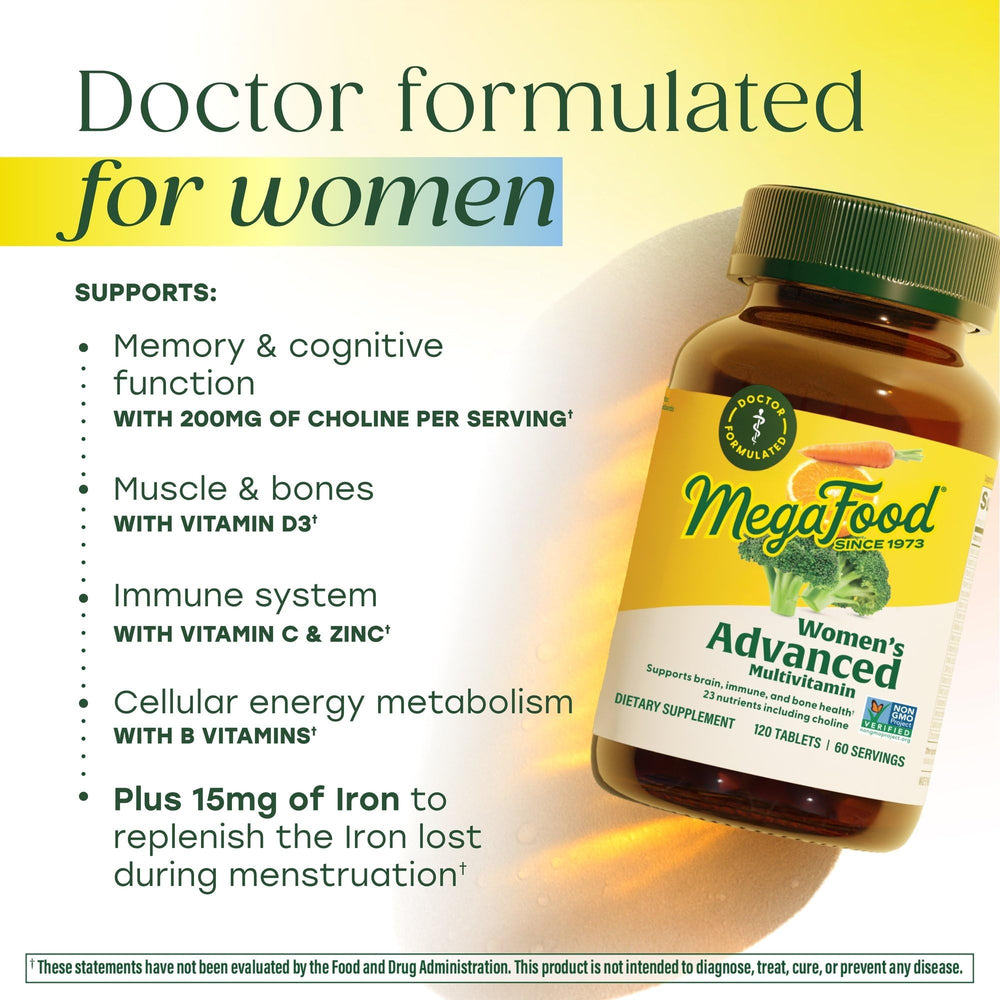 MegaFood label highlighting non-GMO and vegetarian formulation.
