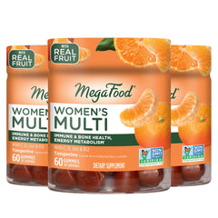 MegaFood Women's Multi Tangerine bottle front view highlighting immune and bone support.