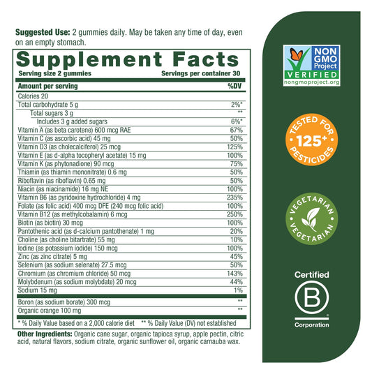 MegaFood Women's Multi label close-up showing vitamin details for bone health.