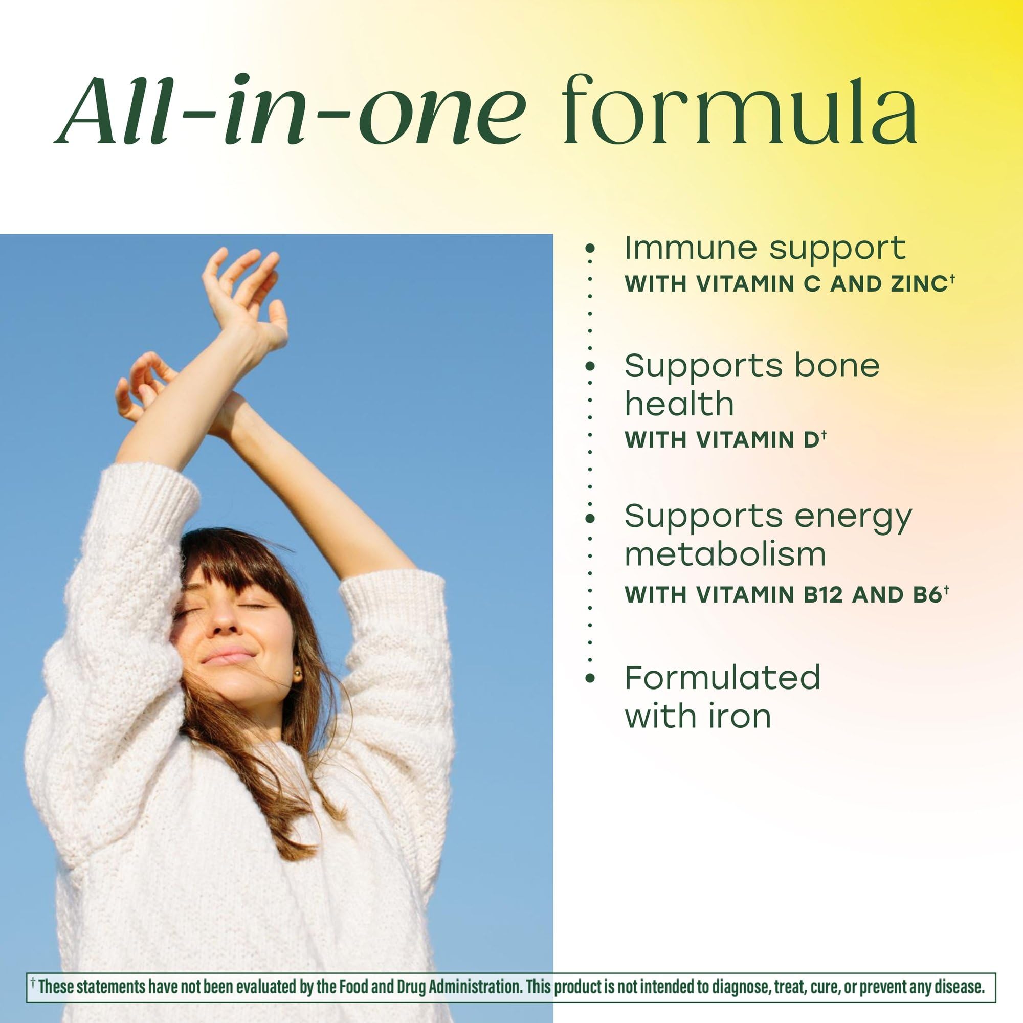 Iron content visual showing 9 mg per serving in MegaFood multivitamin