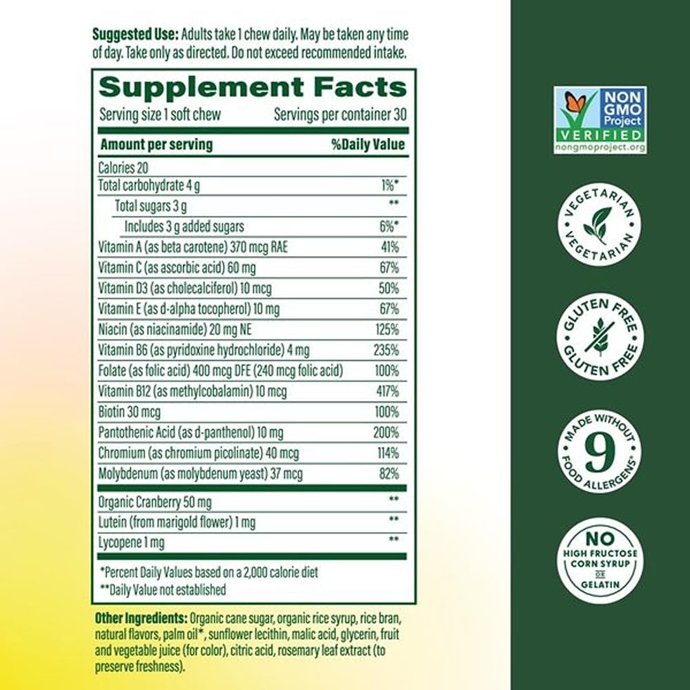 MegaFood Womens Multivitamin soft chews in hand suggest on-the-go daily nourishment.