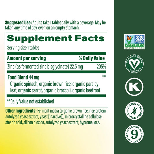 MegaFood zinc 22.5mg label highlights zinc potency for daily intake