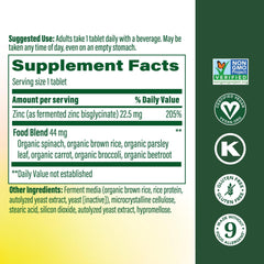MegaFood zinc 22.5mg label highlights zinc potency for daily intake