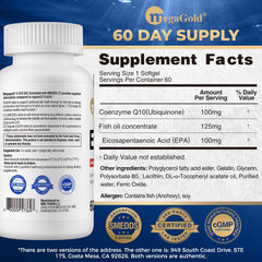 Megagold E-Q10 Sol capsules close-up shows premium CoQ10 content.