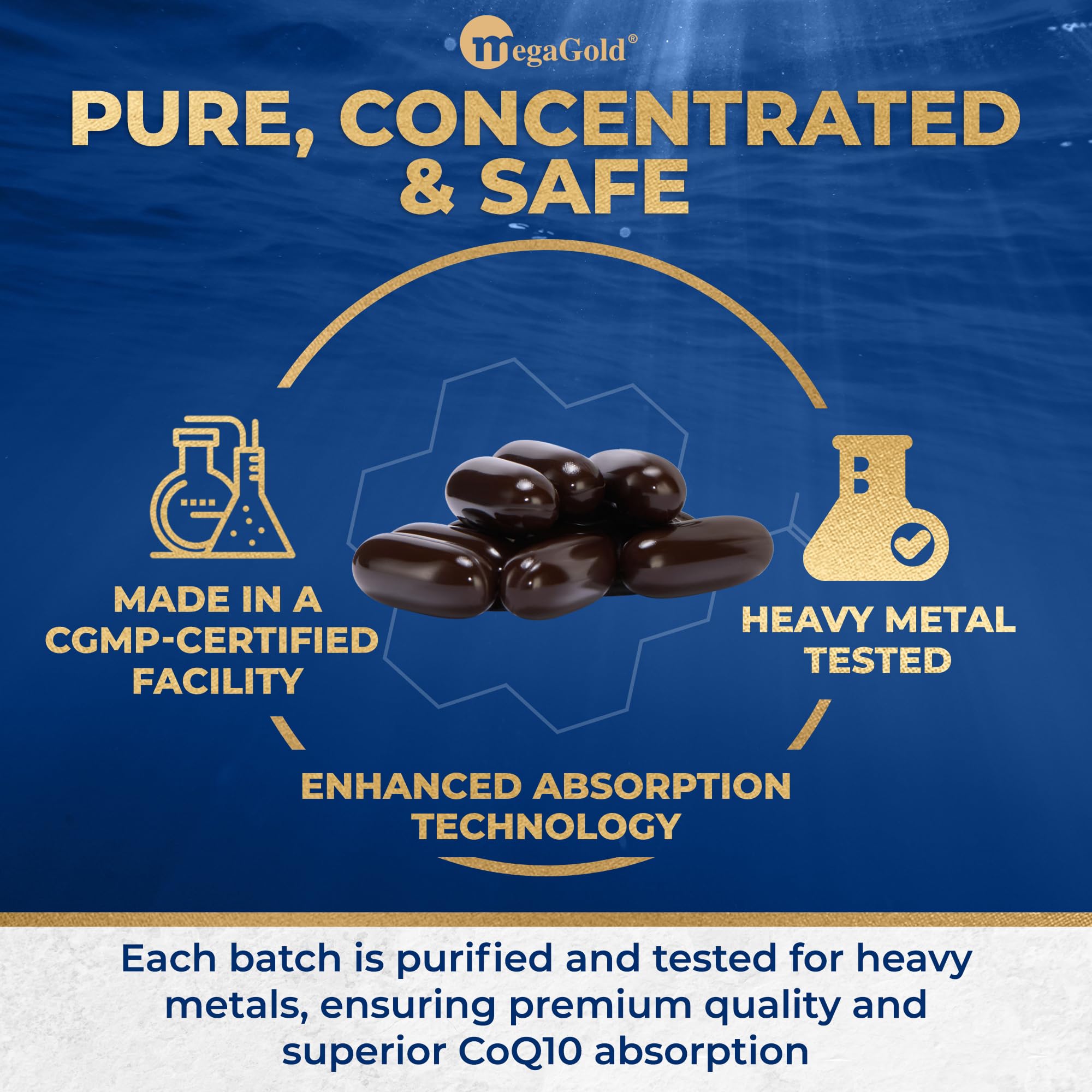 Megagold E-Q10 Sol label explains CoQ10 and EPA ingredients.