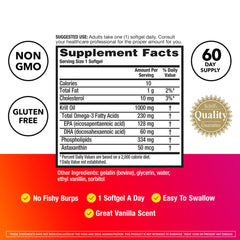 MegaRed bottle side view displaying easy-to-swallow softgels.