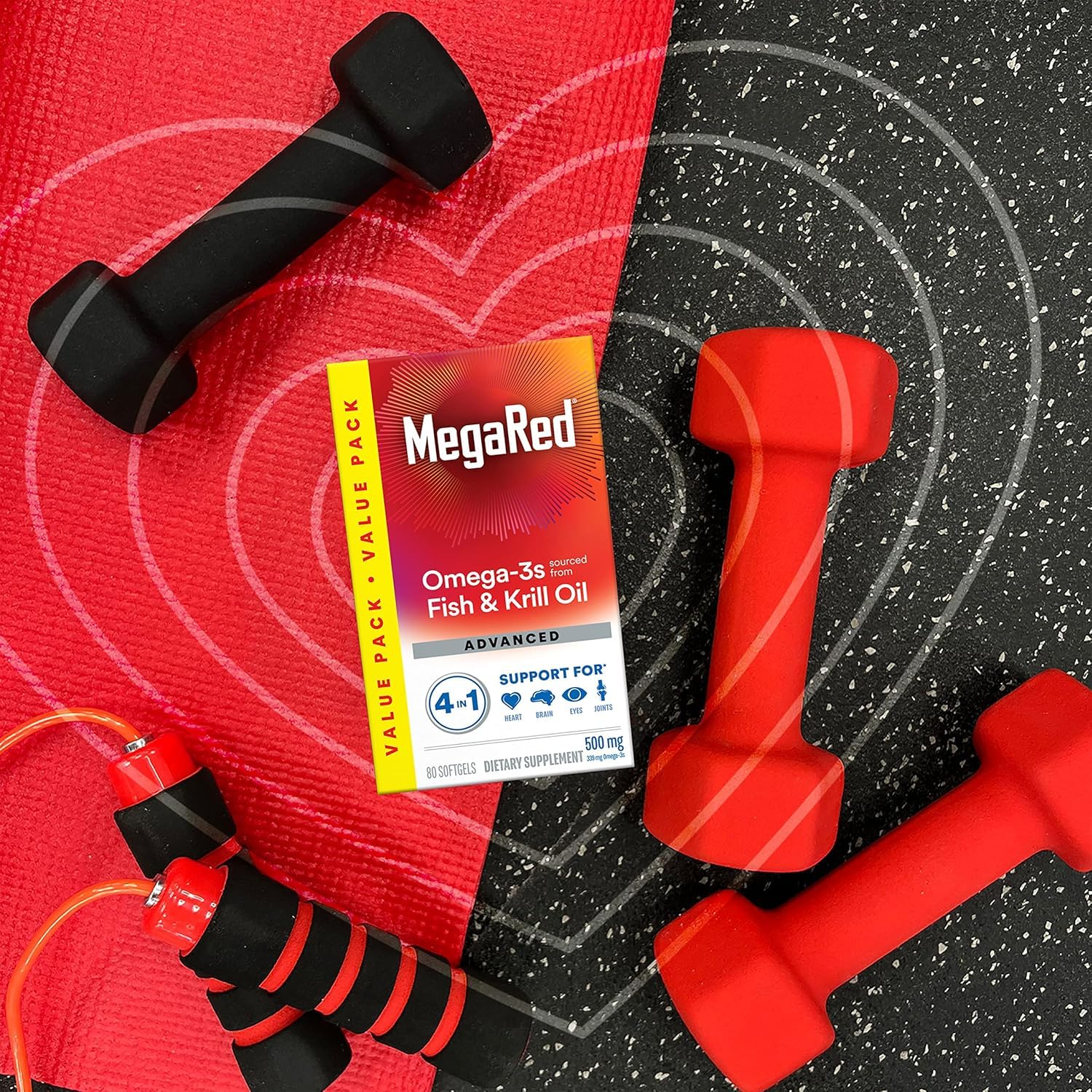 MegaRed brain-health softgel graphic suggesting cognitive support with DHA and EPA.