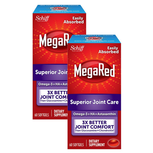 MegaRed omega-3 krill oil softgel bottle for daily joint support.