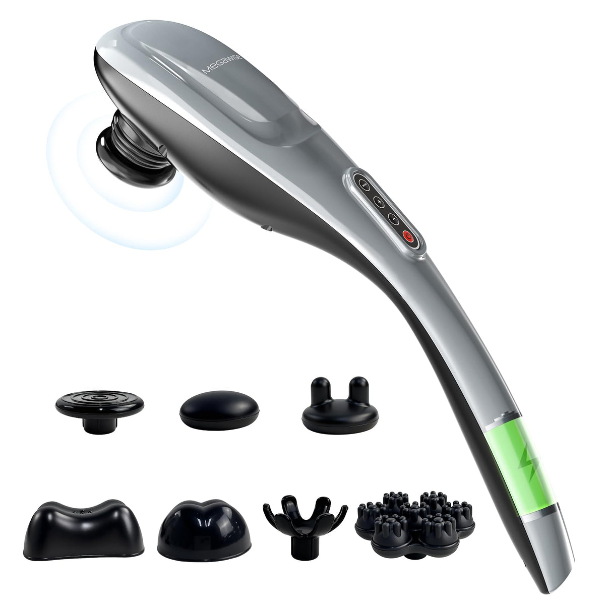 MEGAWISE handheld back massager with cordless design for convenient, on-the-go relief.