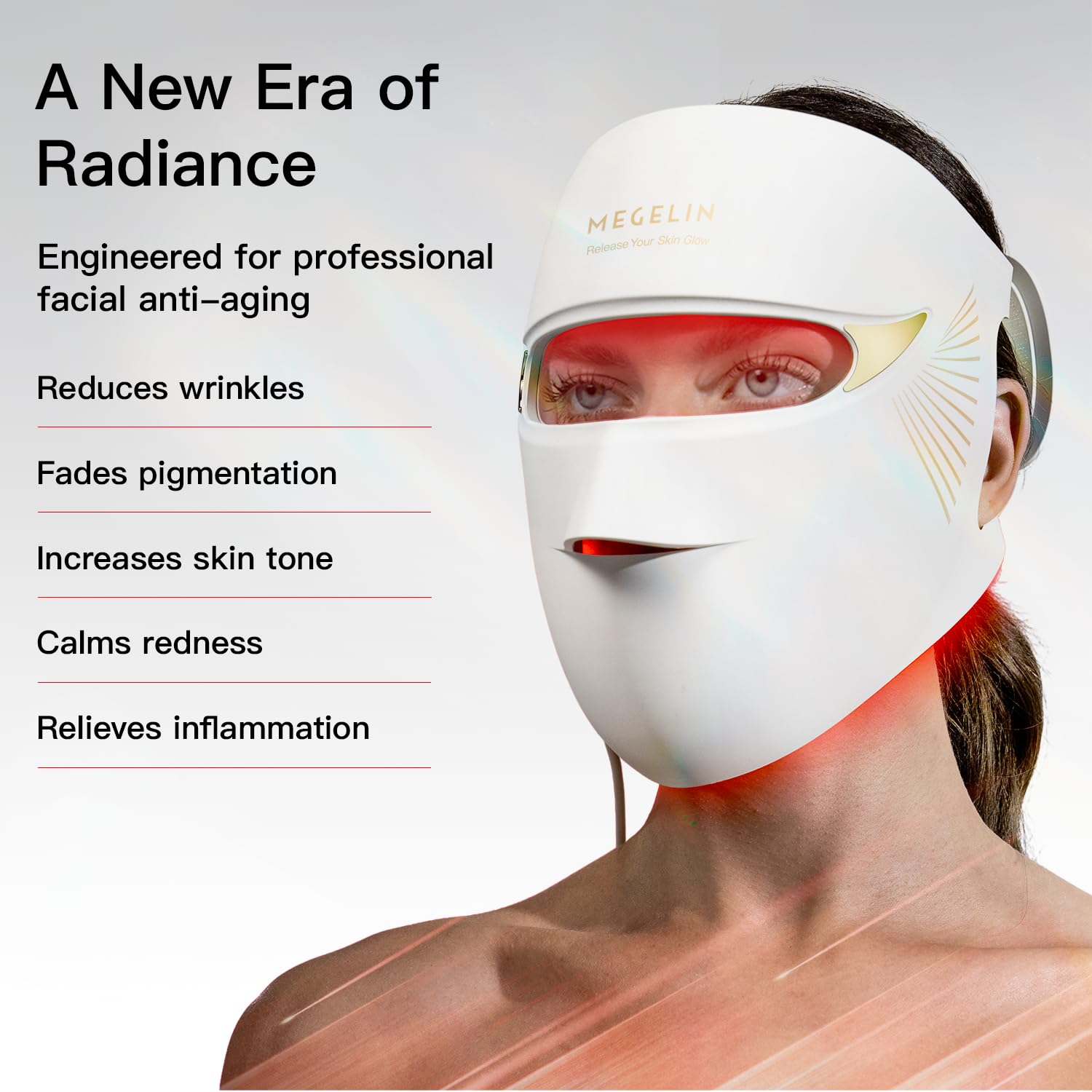 Megelin Duo-Lux LED mask on display highlighting 3D fit design