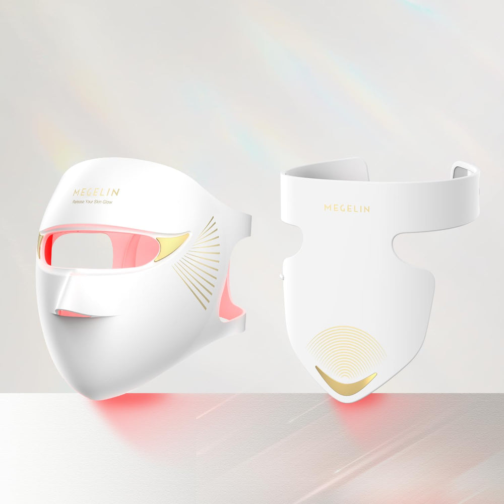Megelin Duo-Lux upper-face close-up highlights precise red and infrared wavelengths for targeted treatment.