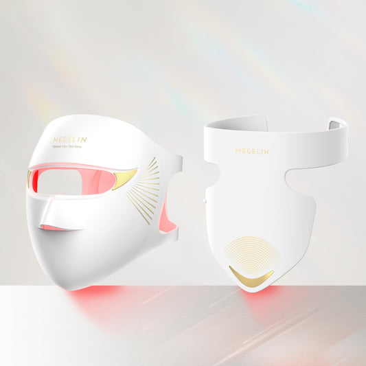Megelin Duo-Lux upper-face close-up highlights precise red and infrared wavelengths for targeted treatment.