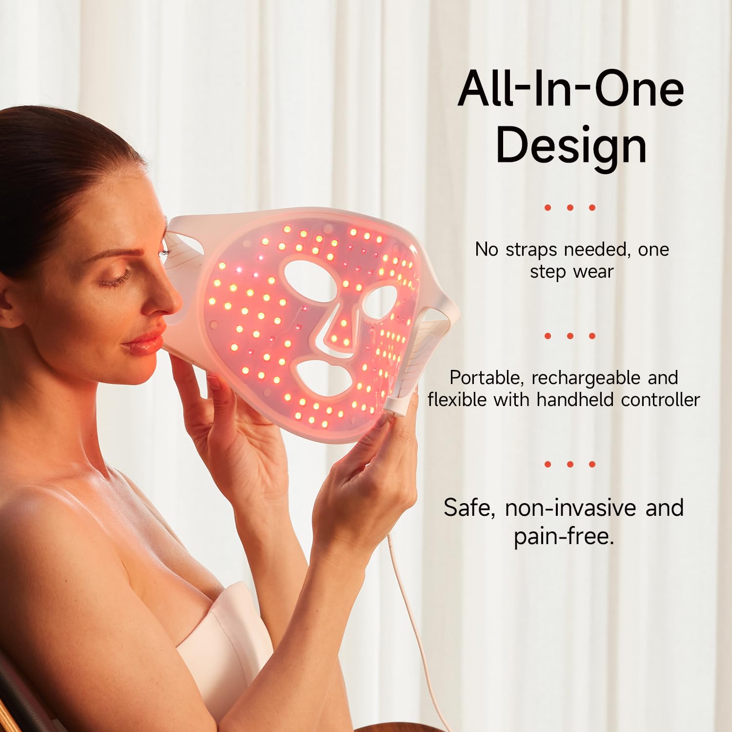 MEGELIN Upgrade LED mask close-up emphasizes soothing red light vibes.