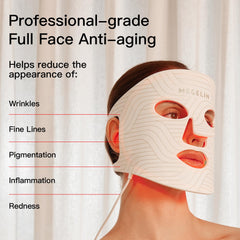 MEGELIN Upgrade LED mask irradiance detail shows LASER and LED power.