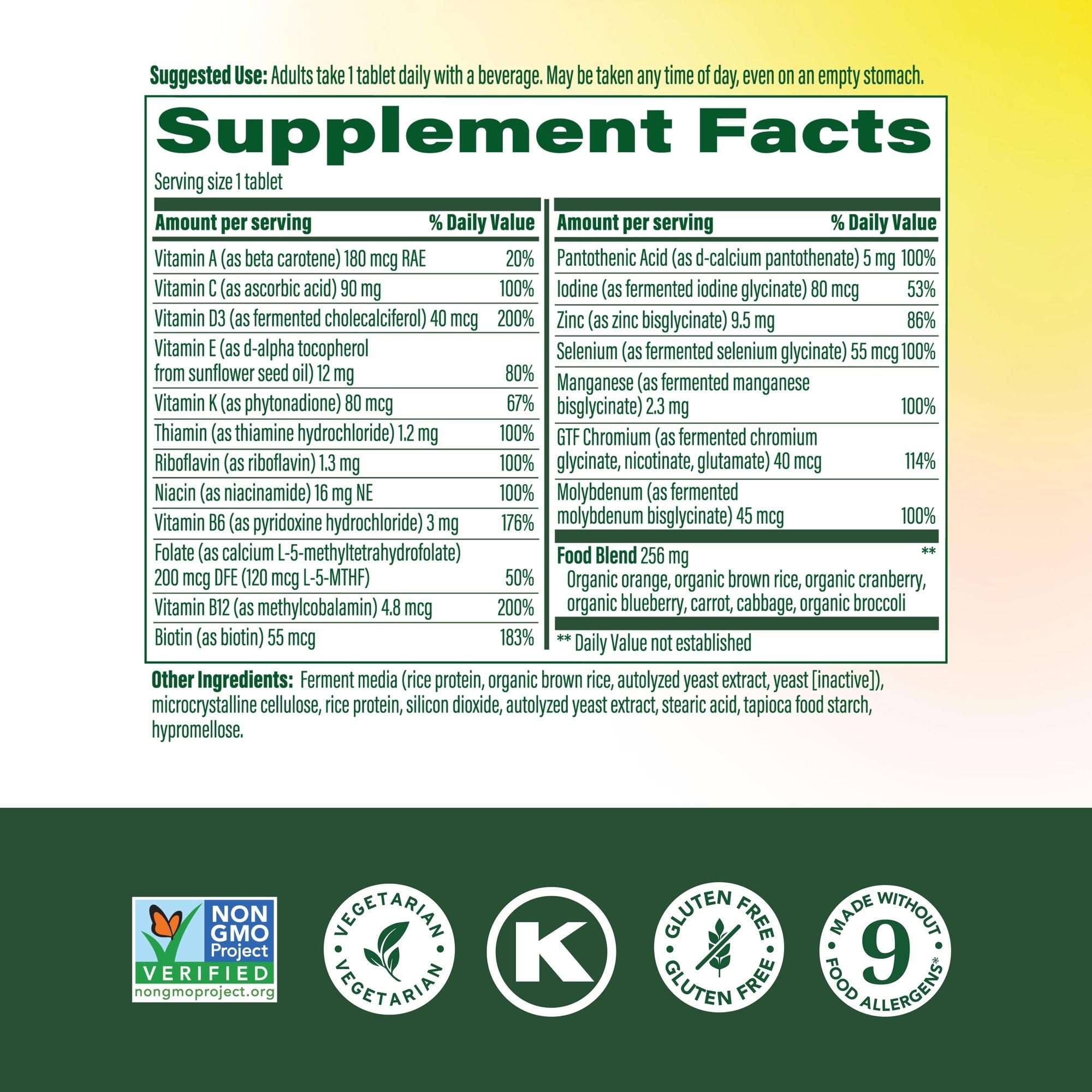 MegaFood Women 55+ label close-up highlights D3 and folate