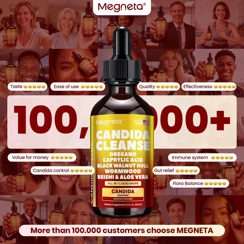 MEGNETA Candida Cleanse dosage bottle for easy daily use