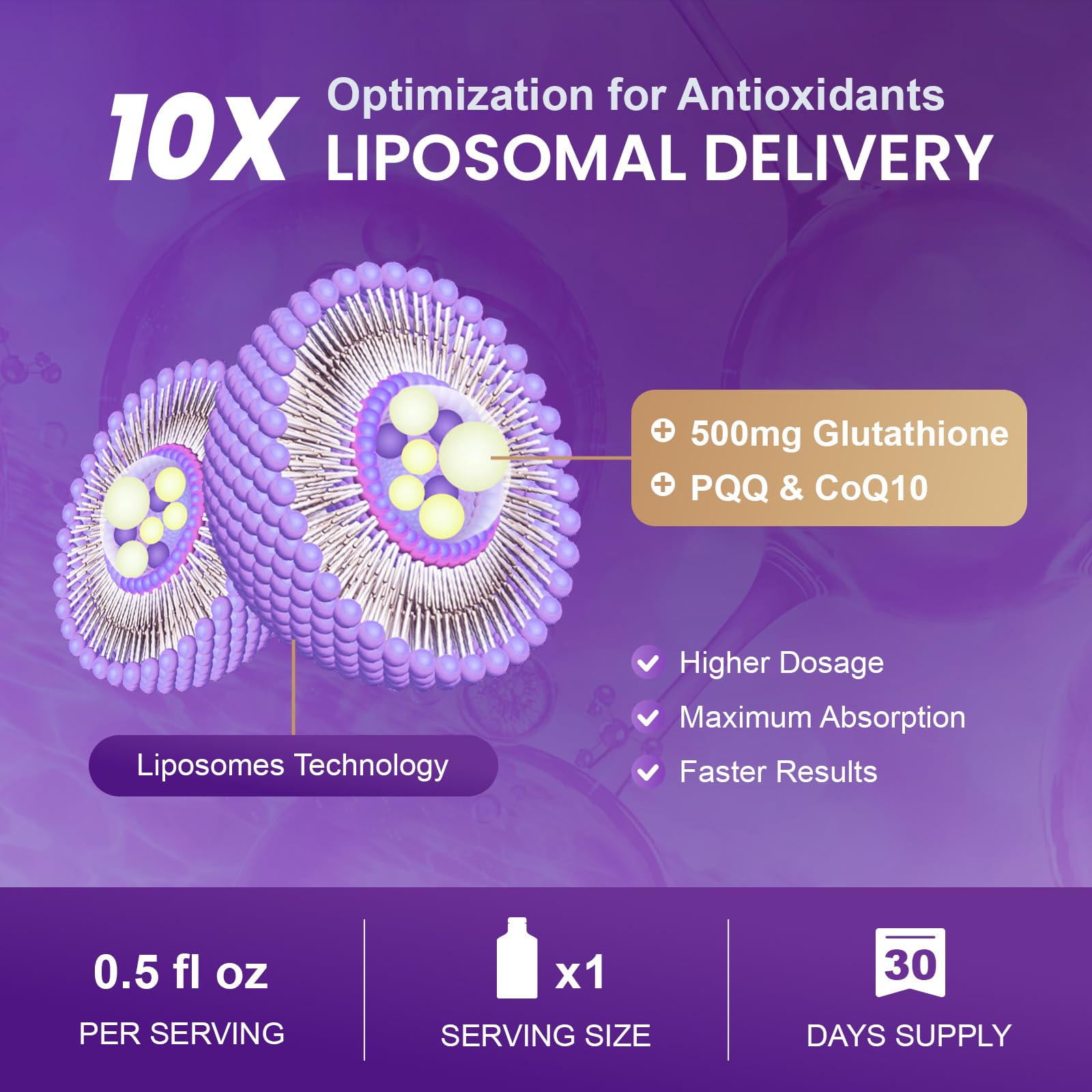 MEGNETA Liposomal Glutathione label shows CoQ10 and Vitamin C for antioxidant support.