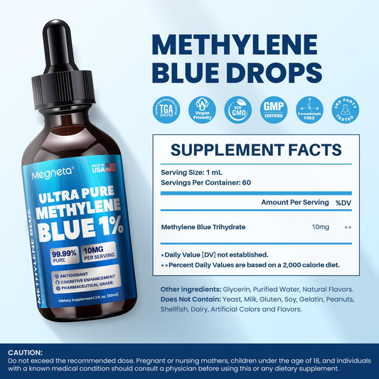 MEGNETA Methylene Blue Drops dropper tip delivering precise dose for cognitive focus