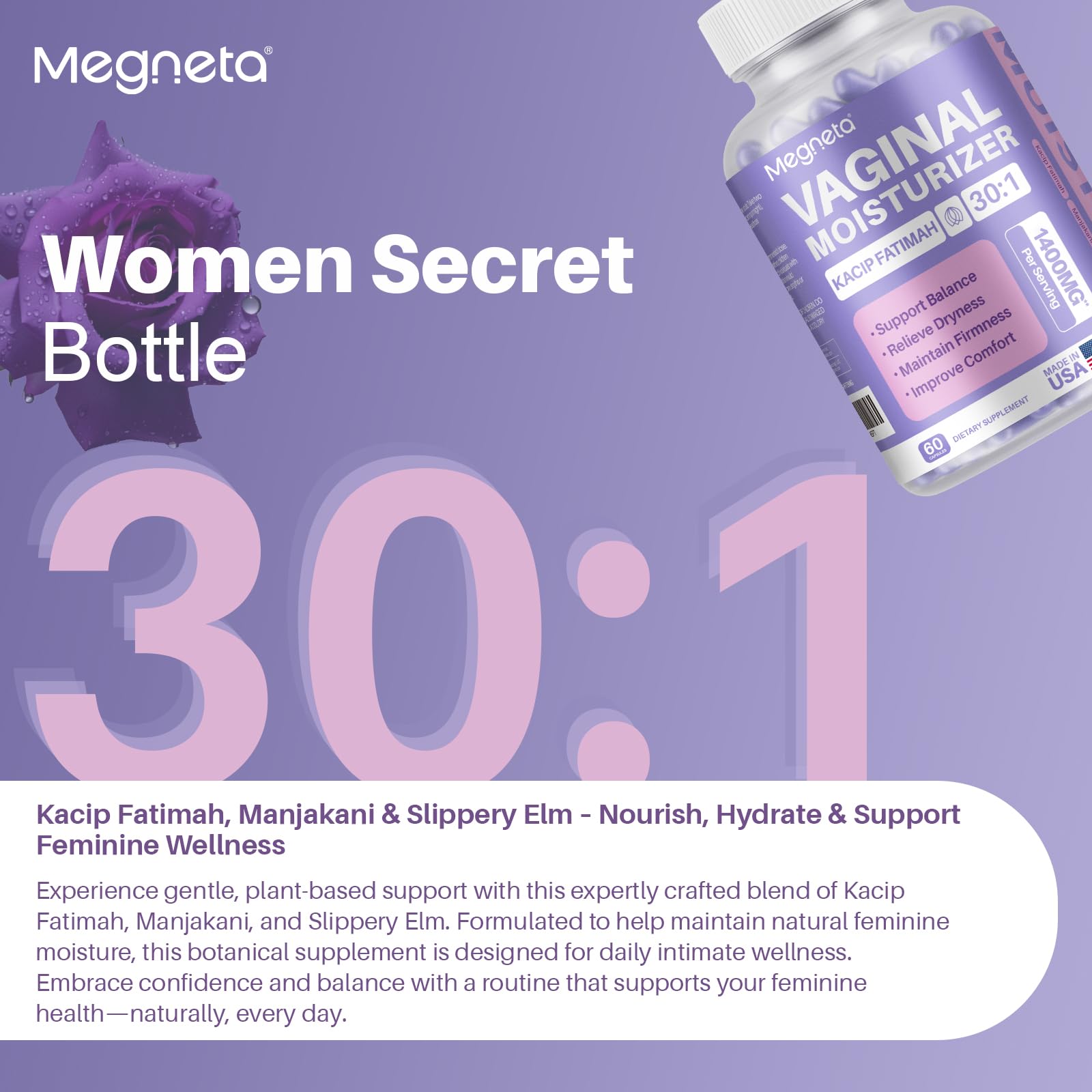 MEGNETA capsules close up illustrates time release design for steady absorption.