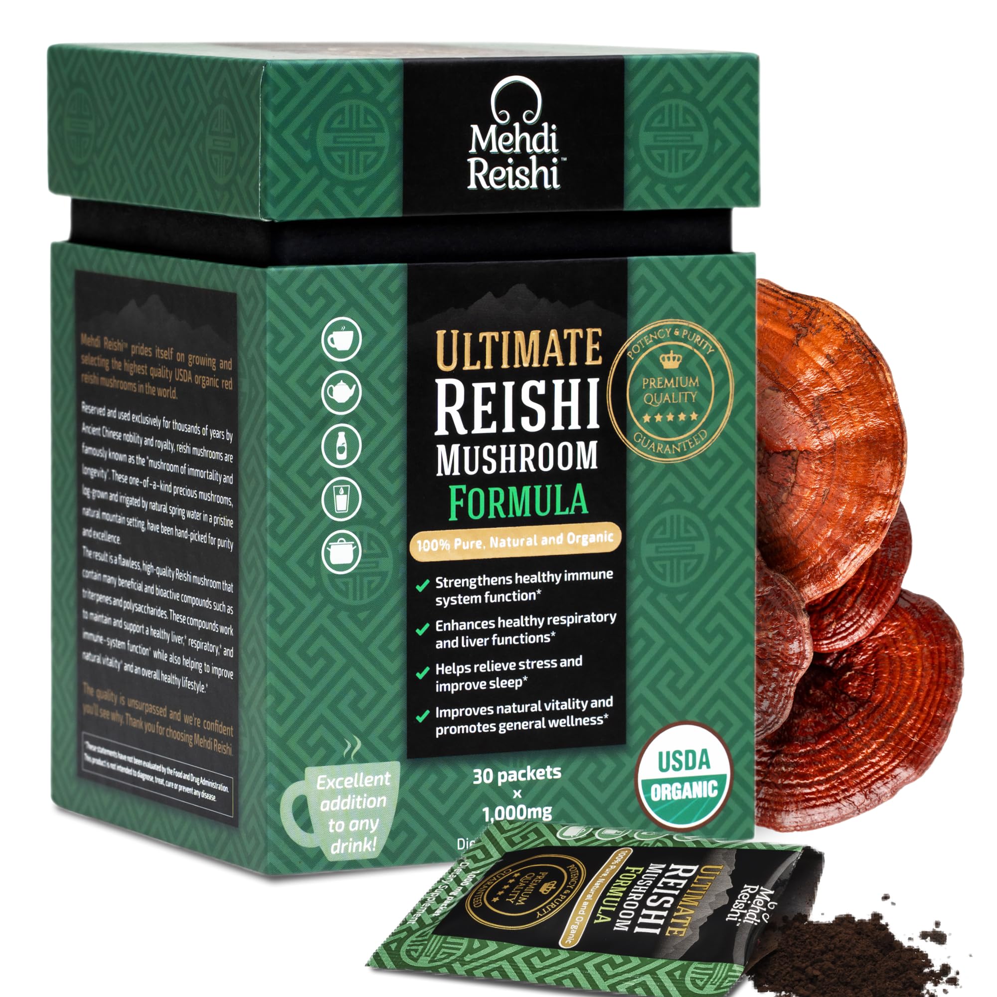 Mehdi Reishi Ultimate bottle close-up for daily wellness.