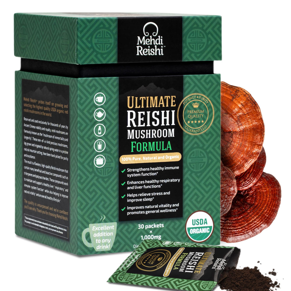 Mehdi Reishi Ultimate bottle close-up for daily wellness.