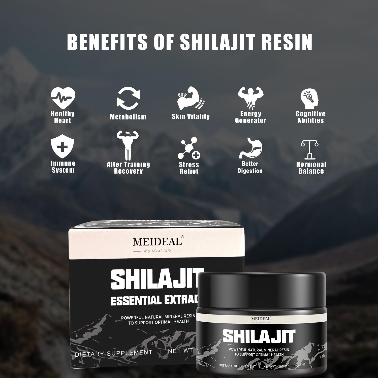 Meideal Shilajit resin close-up reveals its golden hue and mineral richness