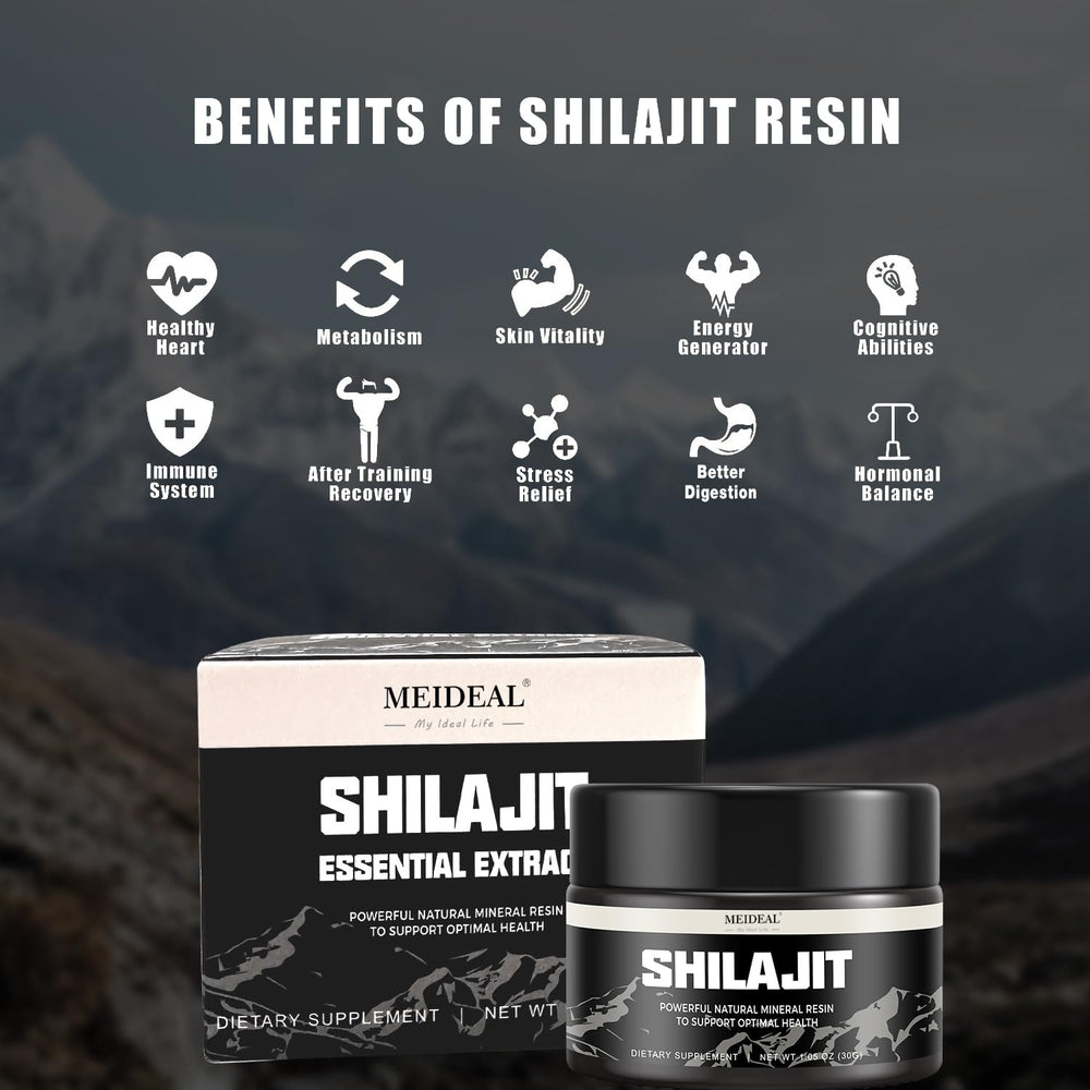 Meideal Shilajit resin close-up reveals its golden hue and mineral richness