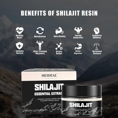 Meideal Shilajit resin close-up reveals its golden hue and mineral richness