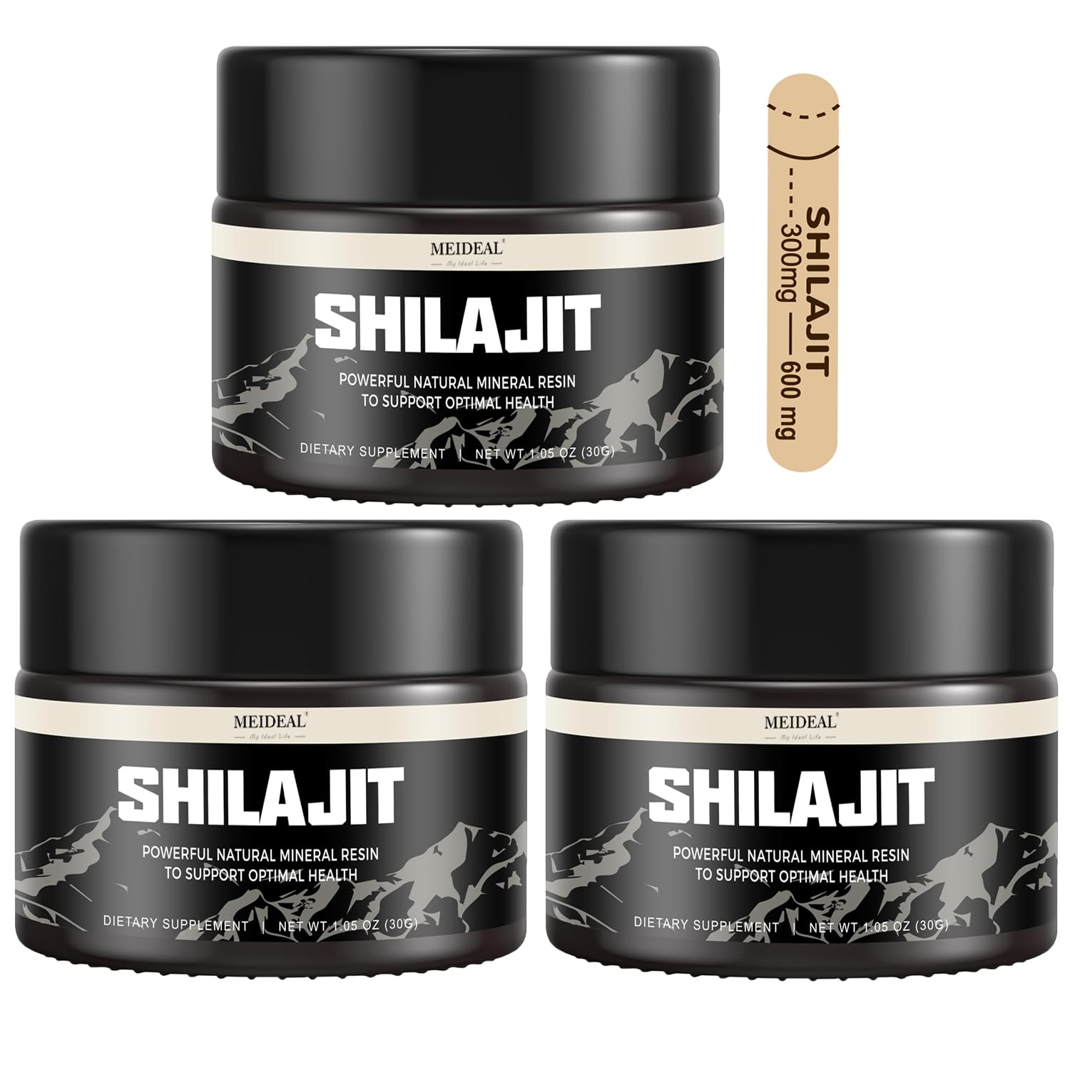 Meideal Shilajit resin in a jar showing rich amber color for natural energy support