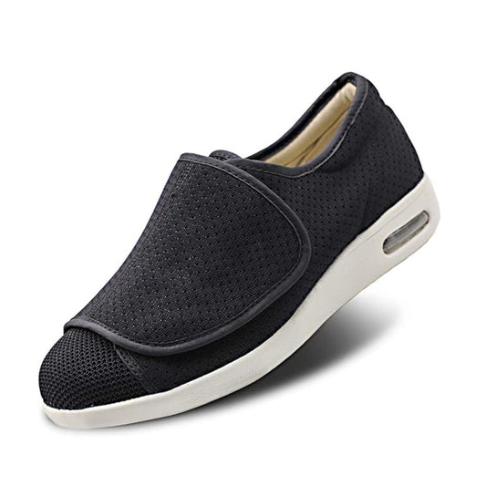 MEJORMEN diabetic shoes feature extended width and adjustable strap for swollen feet.