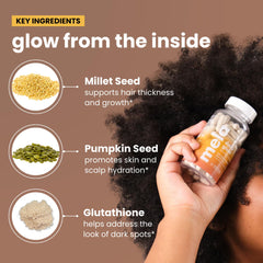 Millet seed ingredient highlighted in Mela Daily Glow blend