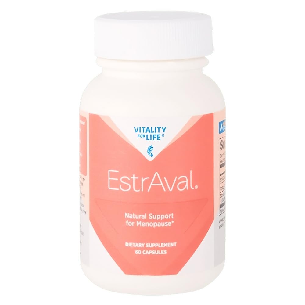 Melaleuca EstrAval bottle label highlighting herbal balance for monthly comfort.