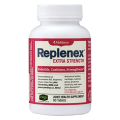 Melaleuca Replenex bottle front view showing calcium and glucosamine for joint support