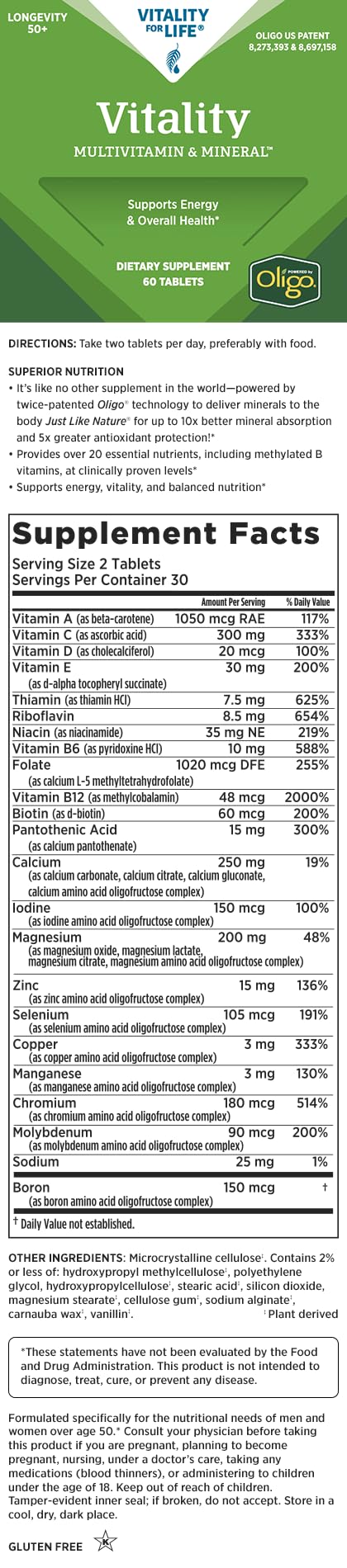 Melaleuca Vitality multivitamin tablets for 50+ adults, a convenient daily supplement.