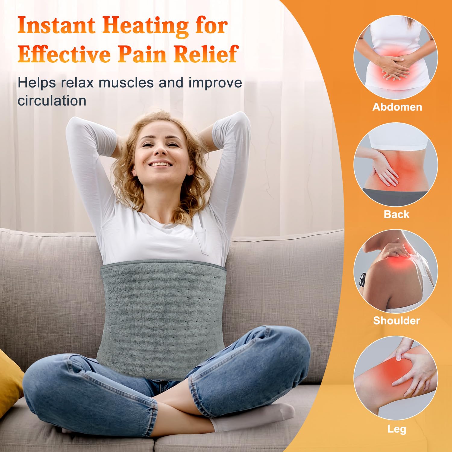 MELCAM heating pad belt attachment keeps the pad securely in place during tasks.