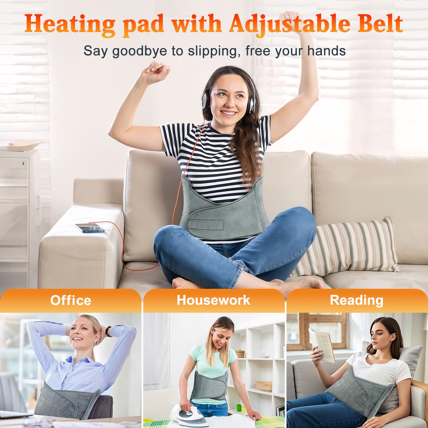 MELCAM heating pad large coverage ensures warmth over the lower back and belly.