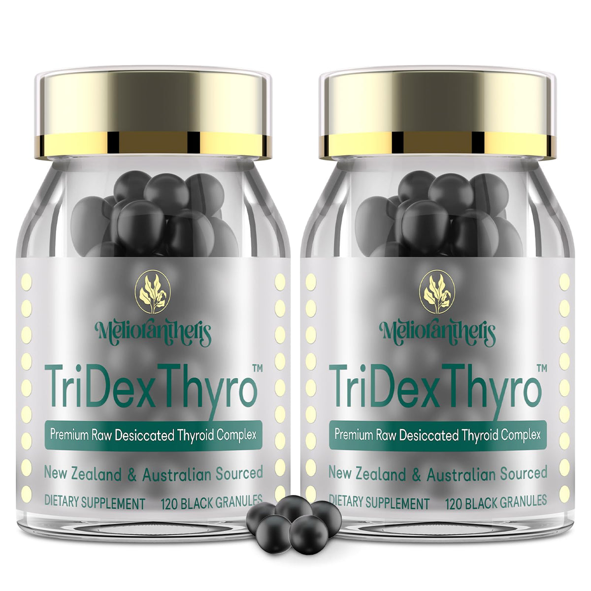Meliorantheris TriDexThyro bottle cap close-up supporting daily energy.