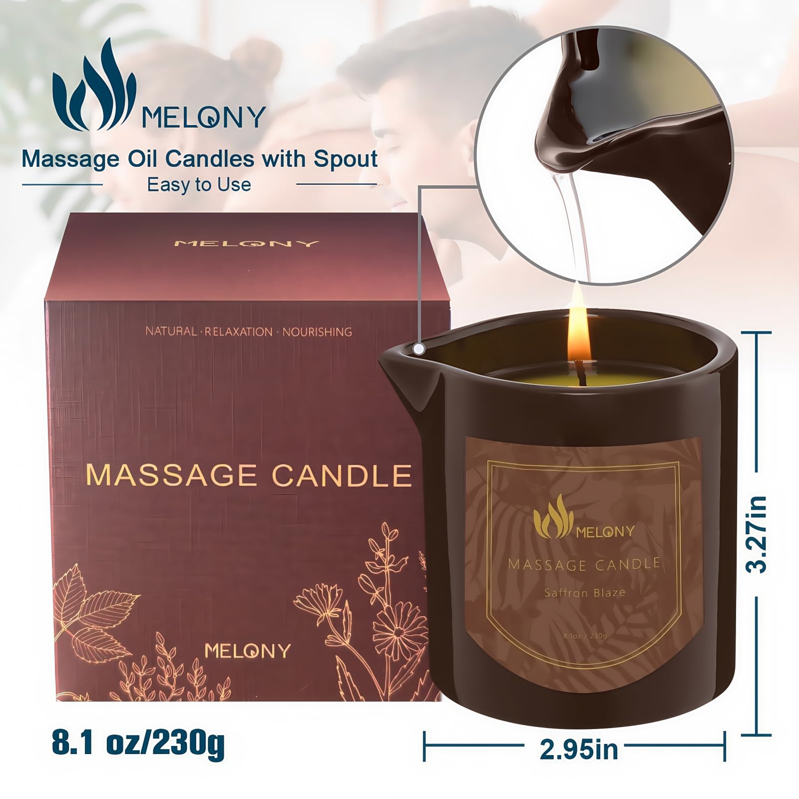 MELONY aromatherapy-saffron-blaze aroma fills the room with calming notes.
