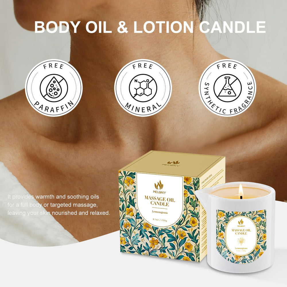 MELONY Candle oil being applied to skin highlights quick-absorb formula.