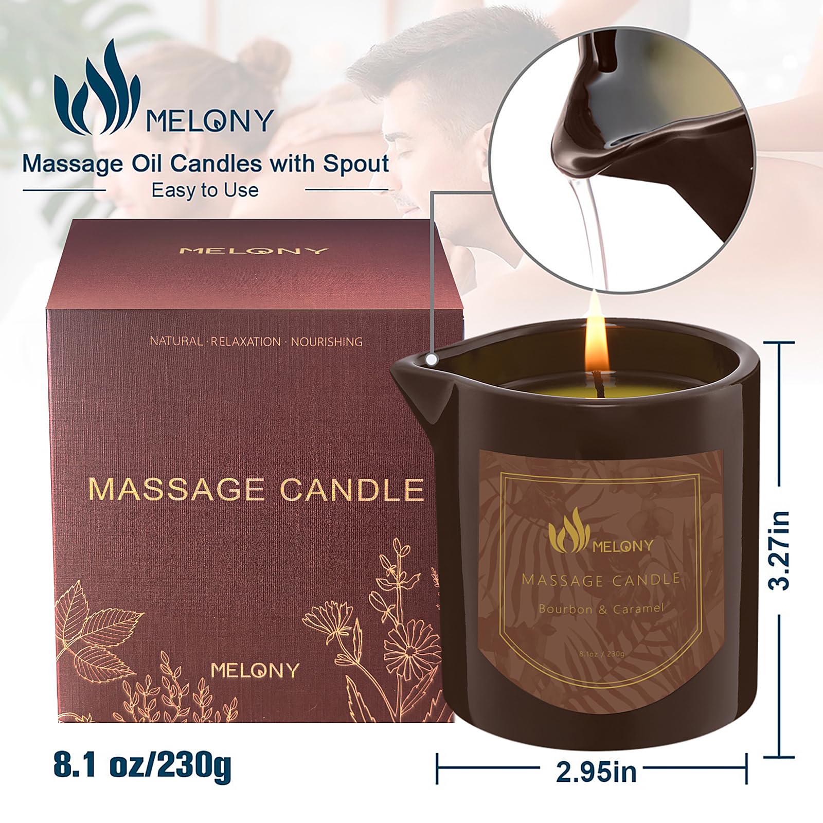 Melony massage oil candle softens and moisturizes skin during massage