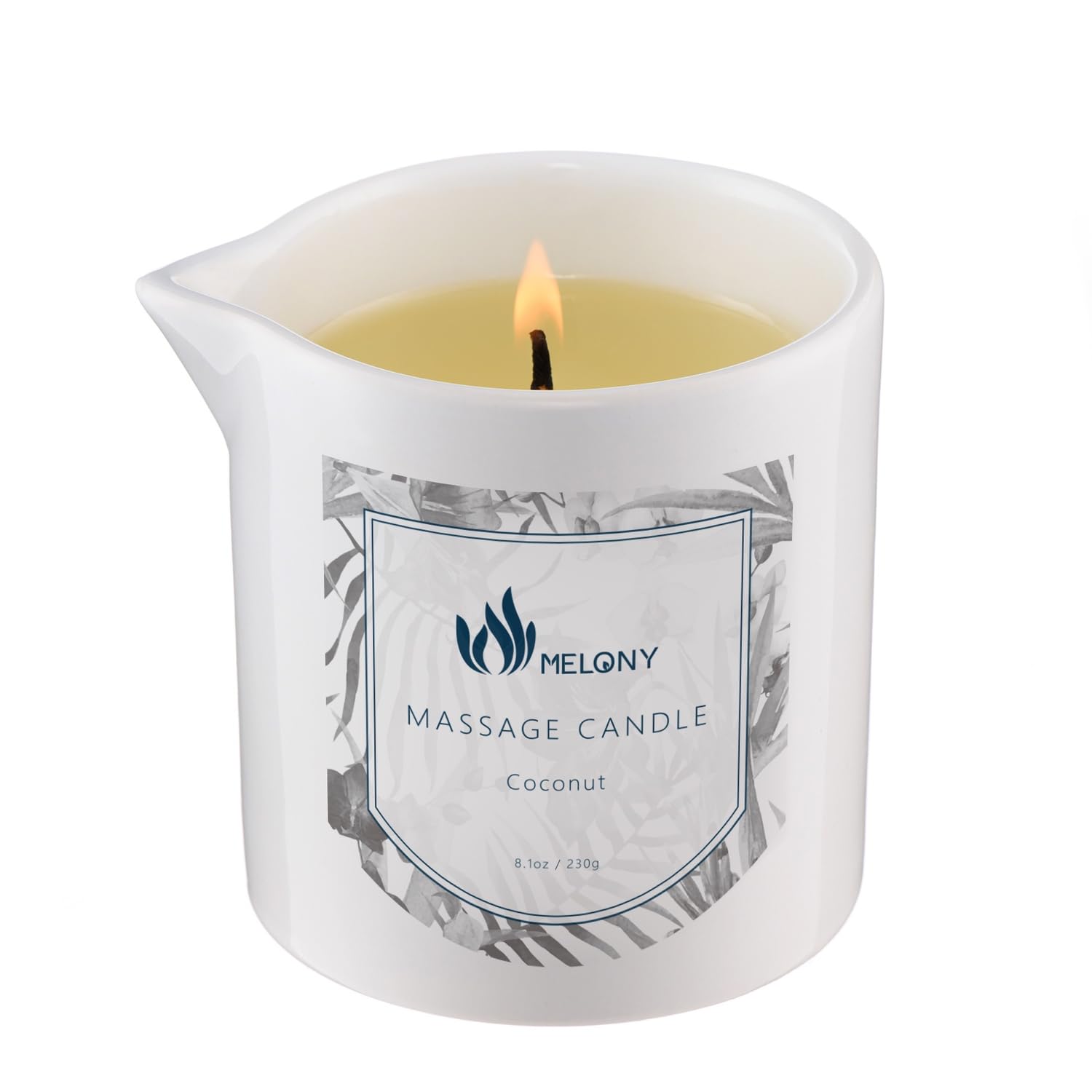 MELONY Soy Massage Oil Candle jar showing rich hydration for smooth skin