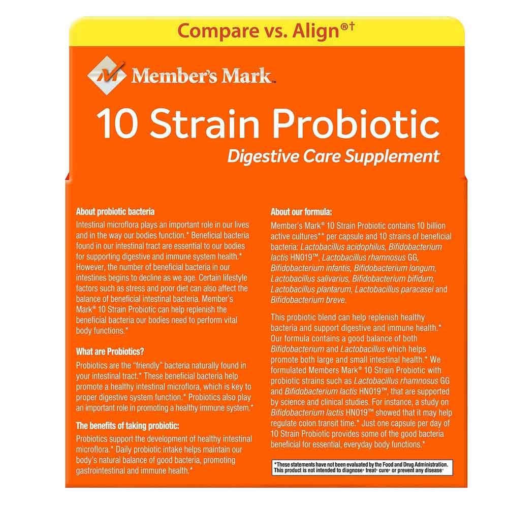 Member's Mark 10-strain probiotic capsules for balanced digestion and immune support