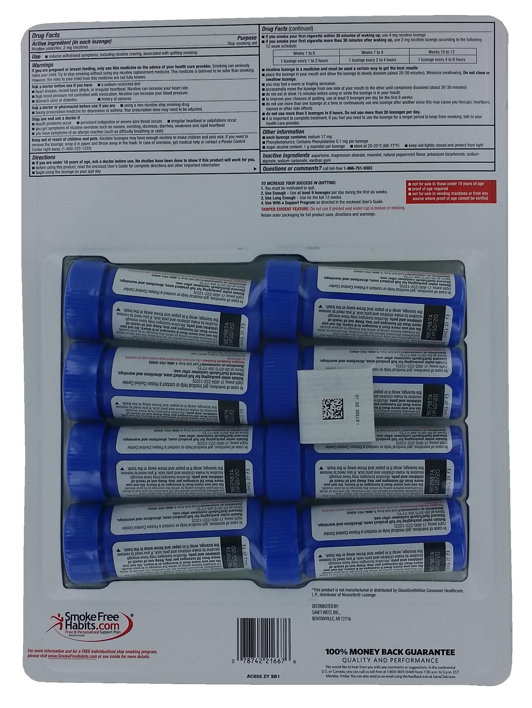 Member's Mark 2mg mint lozenges pack back with count and details