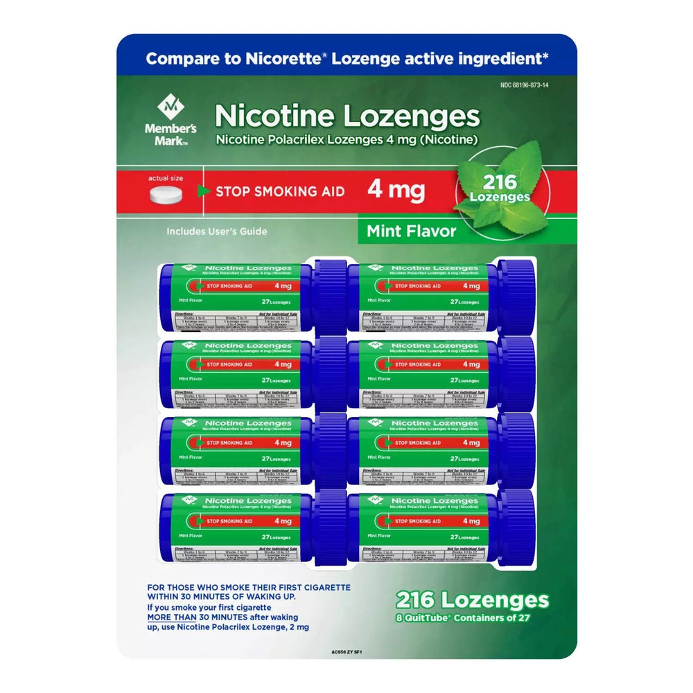 Members Mark 4 mg nicotine lozenge mint pack for on-the-go nicotine replacement