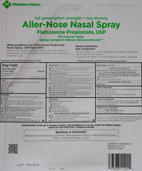Member's Mark Aller-Nose nasal spray pump-action bottle ready for daily use.