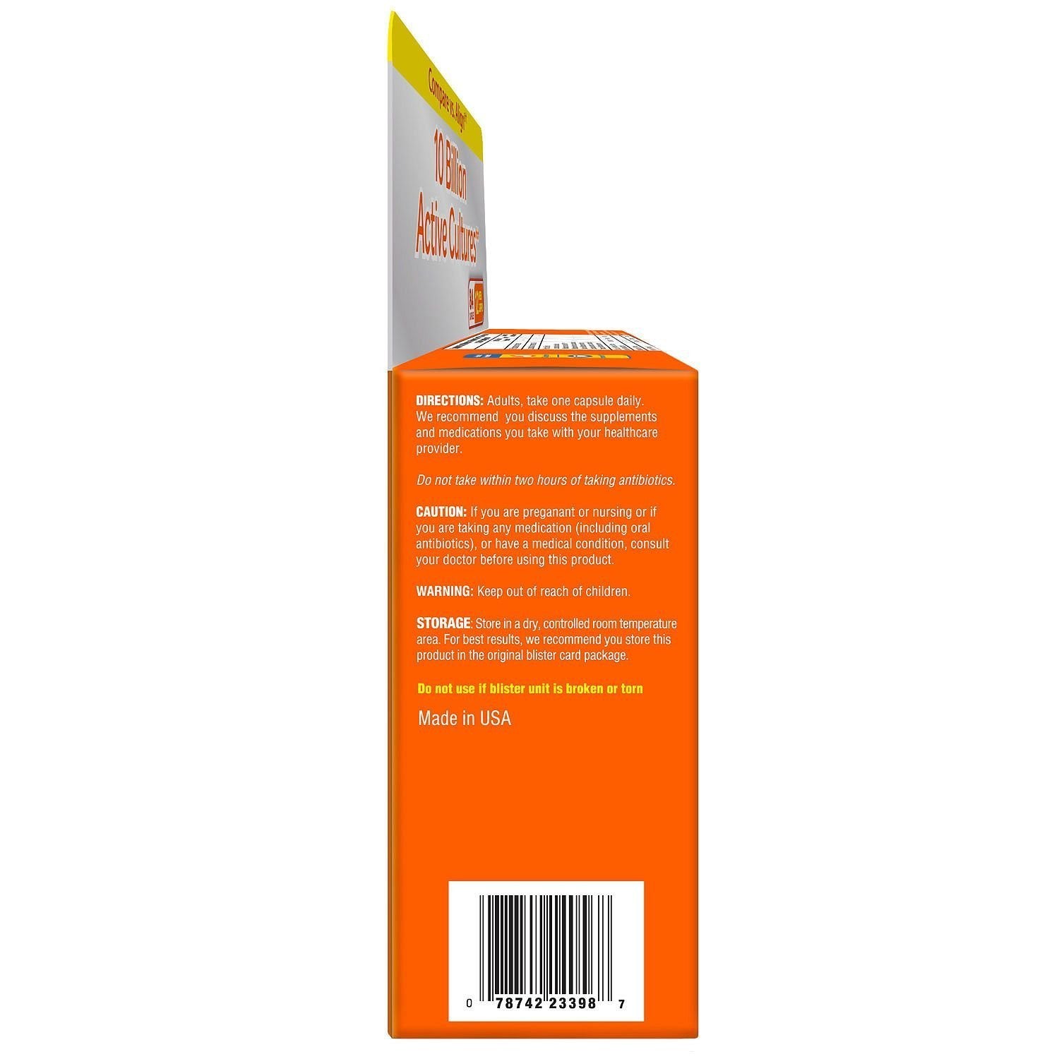 Member's Mark bottle close-up showing label and probiotic blend