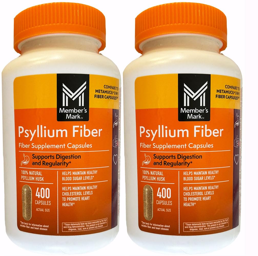 Member's Mark Fiber Capsules bottle front for daily use and regularity.