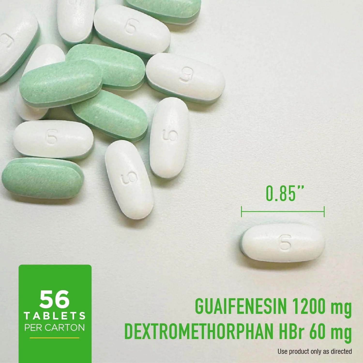 Close-up of Member’s Mark Mucus Relief DM tablets showing shape and size